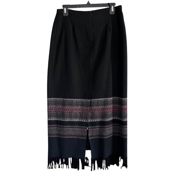 Vintage Cabincore Wool Blend Fringe Maxi Skirt Plaid and Black size M - Picture 2 of 7
